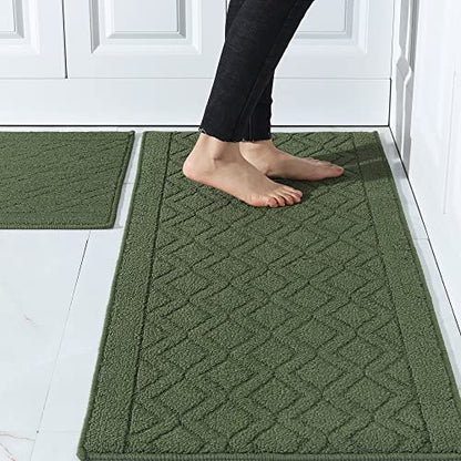COSY HOMEER 48x20 Inch/30X20 Inch Kitchen Rug Mats Made of 100% Polypropylene 2 Pieces Soft Kitchen Mat Specialized in Anti Slippery and Machine Washable for Home Kitchen,Green