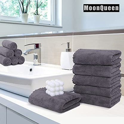 MOONQUEEN 6 Pack Premium Hand Towels - Quick Drying - Microfiber Coral Velvet Highly Absorbent Towels - Multipurpose Use as Hotel, Bathroom, Shower, Spa, Hand Towel 16 x 28 inches (Gray)