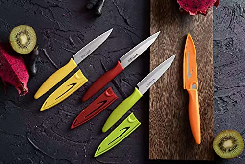 VITUER Paring knife, 4PCS Paring knives (4 Knives and 4 Knife cover), 4 Inch Peeling Knife, Fruit and Vegetable Knife, Ultra Sharp Kitchen Knives, German Steel, PP Plastic Handle