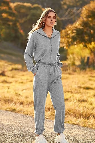 PRETTYGARDEN Women's 2 Piece Tracksuit Outfits Long Sleeve Zip Up Sweatshirt Drawstring Sweatpants Lounge Set (Grey,Medium)