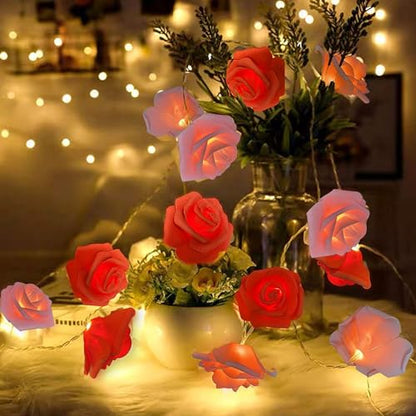 TURNMEON 7Ft 20 Led Valentines Rose Lights,Valentines Day Decor Red Pink Rose Fairy Lights Battery Operated Artificial Rose Flowers Garland Valentines Decoration Home Indoor Outdoor(Warm White)