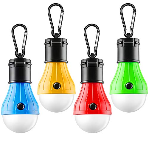 FLY2SKY Tent Lamp 4 Packs Portable LED Tent Light Clip Hook Hurricane Emergency Lights LED Camping Light Bulb Camping Tent Lantern Bulb Camping Equipment for Camping Hiking Backpacking Fishing Outage