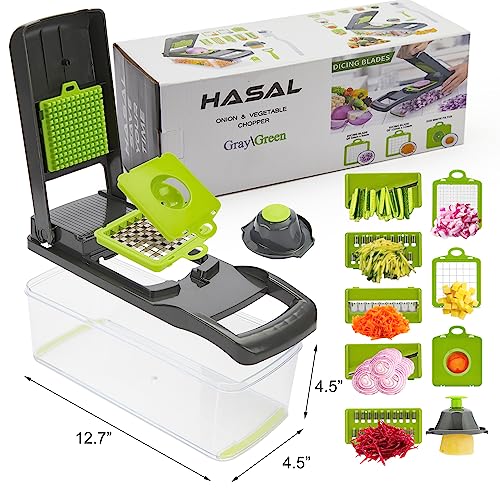 Hasal Vegetable Chopper 16 in 1 with Container - Kitchen Gadgets - Extra Peeler and Cleaning brush - Chopper Vegetable Cutter - Food Chopper - Veggie Chopper - Onion Chopper Dicer - 8 Blades