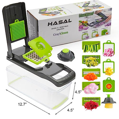 Hasal Vegetable Chopper 16 in 1 with Container - Kitchen Gadgets - Extra Peeler and Cleaning brush - Chopper Vegetable Cutter - Food Chopper - Veggie Chopper - Onion Chopper Dicer - 8 Blades