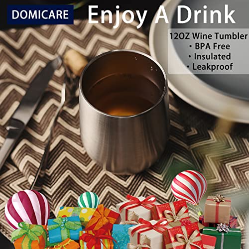 DOMICARE Stainless Steel Wine Tumbler Bulk with Lid, Personalized Insulated Tumblers Set, 12oz Travel Coffee Cups Pack of 1, Stainless steel