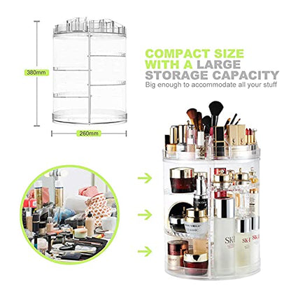 AMEITECH Makeup Organizer, 360 Degree Rotating Adjustable Cosmetic Storage Display Case with 8 Layers Large Capacity, Fits Jewelry, Makeup Brushes, Lipsticks and More, Clear Transparent