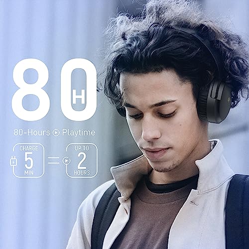 Active Noise Cancelling Headphones,80H Playtime Bluetooth Wireless Headphones Over Ear with Microphone,Headphones Wireless Bluetooth with Deep Bass Headset for Adults,TV,Travel,Home,Office,Gym