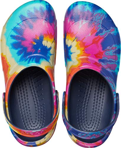 Crocs Unisex Adult Men's and Women's Bistro Clog | Slip Resistant Work Shoes, Tie Dye/Navy, 14 Women/12 Men