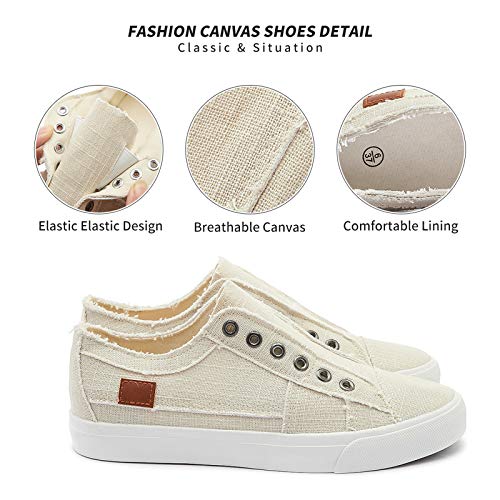 Women's Slip on Shoes Fashion Canvas Sneakers Non Slip Low Top Casual Shoes(Beige.US8)