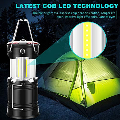 2 Pack Camping Lanterns Camping Accessories USB Rechargeable and Battery Powered 2-in-1 LED Lanterns, Hurricane Lights with Flashlight and Magnet Base for Camping, Hurricane, Hiking, Emergency, Outage