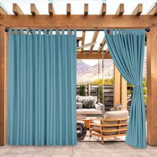 BONZER Wide Outdoor Curtains for Patio Waterproof, Privacy Tab Top Outside Curtains for Porch, Pergola, Cabana, Gazebo, Deck, 1 Panel, 100x95 Inch, Teal