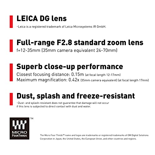 Panasonic LUMIX G Series Camera Lens, 12-35mm F2.8 Leica DG Vario-ELMARIT Interchangeable Lens for Mirrorless Micro Four Thirds Digital Cameras, Power O.I.S. - H-ES12035 Black