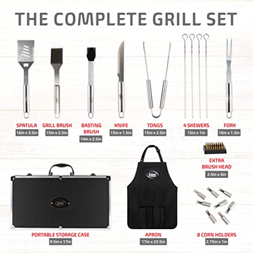 Kaluns BBQ Grill Accessories, Grilling Accessories for Outdoor Grill, Heavy Duty Stainless Steel Grill Set with Aluminum Case and Apron, Barbeque Tools, Grilling Gifts for Men, Women, Dad