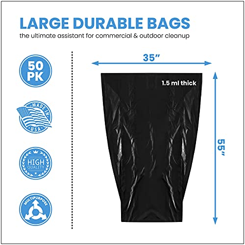 ToughBag 55 Gallon Trash Bags, 35 x 55" Large Industrial Black Trash Bags (50 COUNT) - 55-Gallon Outdoor Garbage Bags for Commercial, Janitorial, Lawn, Leaf, and Contractors - Made in USA