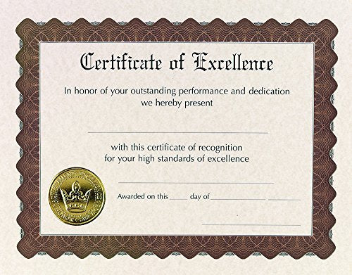 Great Papers! Certificate of Excellence, Pre-Printed, Gold Foil, Embossed, 8.5" x 11", 6 Count (930600)