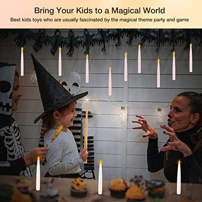 Halloween Decorations, Floating Candles with Magic Wand Remote, 6.6" Flameless Candles Battery Operated Hanging Window Candles, Flickering Electric LED Candles for Christmas Halloween Decor (12 pack)