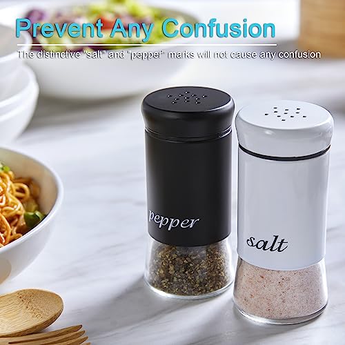 Salt and Pepper Shakers Set, Salt Shaker with Clear Glass Bottom, 5 oz Salt and Pepper Set for Cooking Table RV BBQ, Black and White Kitchen Decor and Accessories