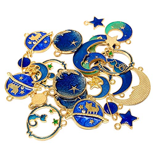 JIALEEY Assorted Gold Plated Enamel Cat Moon Star Celestial Charm Pendant DIY for Earrings Necklace Bracelet Jewelry Making and Crafting