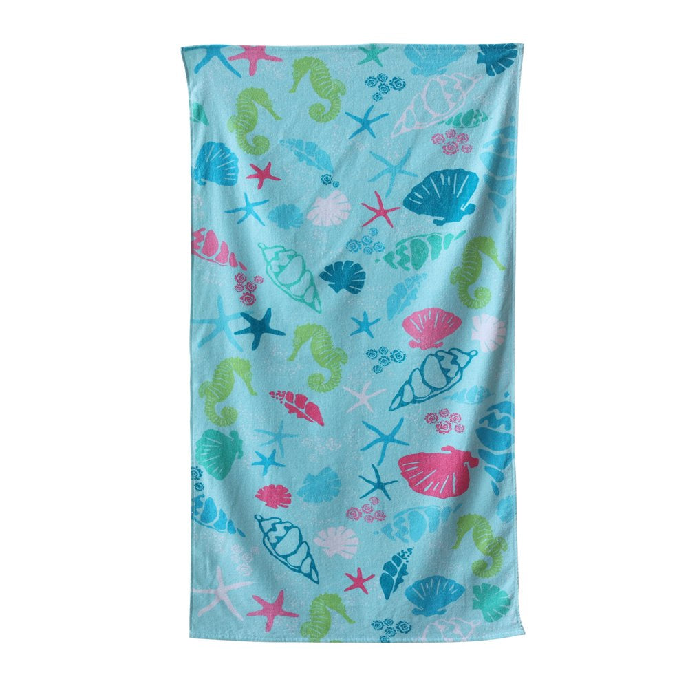 Mainstays Velour Beach Towel, Blue Wavy, Multi-Color , 28X60