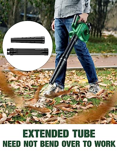 KIMO Cordless Leaf Blower & Vacuum with 2 X 2.0 Battery & Charger, 2-in-1 20V Leaf Blower Cordless, 150CFM Lightweight Mini Cordless Leaf Vacuum, Handheld Electric Blowers for Lawn Care/Dust/Pet Hair