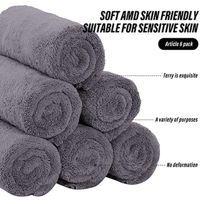 MOONQUEEN 6 Pack Premium Hand Towels - Quick Drying - Microfiber Coral Velvet Highly Absorbent Towels - Multipurpose Use as Hotel, Bathroom, Shower, Spa, Hand Towel 16 x 28 inches (Gray)