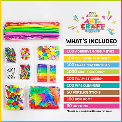 WAU CRAFTS Arts and Crafts Supplies for Kids - 1750 pcs Crafting for School Kindergarten Homeschool - Supplies Set for Kids Craft Art - Supply Kit for Toddlers and Kids Age 2 3 4 5 6 7 8 9