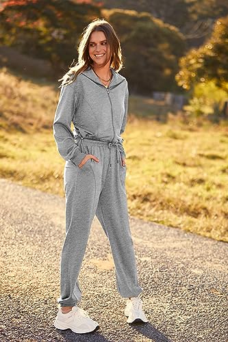 PRETTYGARDEN Women's 2 Piece Tracksuit Outfits Long Sleeve Zip Up Sweatshirt Drawstring Sweatpants Lounge Set (Grey,Medium)