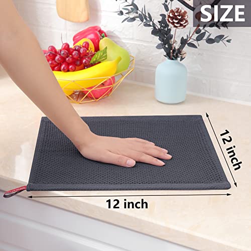 Homaxy 100% Cotton Waffle Weave Kitchen Dish Cloths, Ultra Soft Absorbent Quick Drying Dish Towels, 12x12 Inches, 6-Pack, Dark Grey