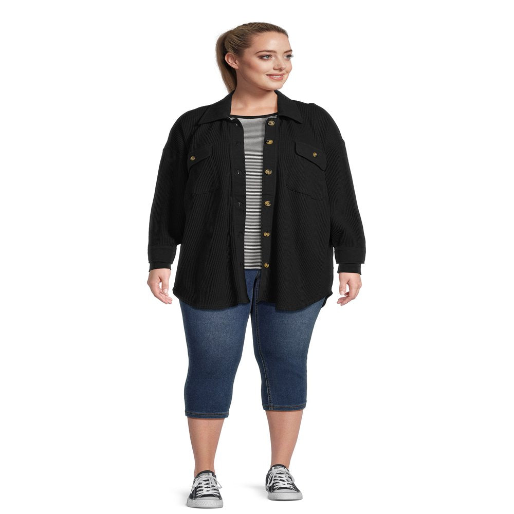 Women'S plus Size Button down Waffle Knit Shacket