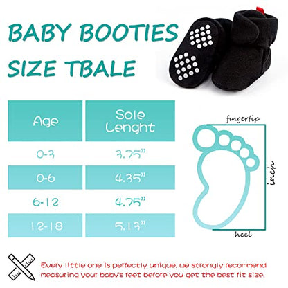 Baby Booties 6-12 Months Unisex Cozy Fleece Newborn Booties Non-Slip Newborn First Walkers Shoes Toddler Slippers for Baby Boys & Baby Girls Gifts, Black