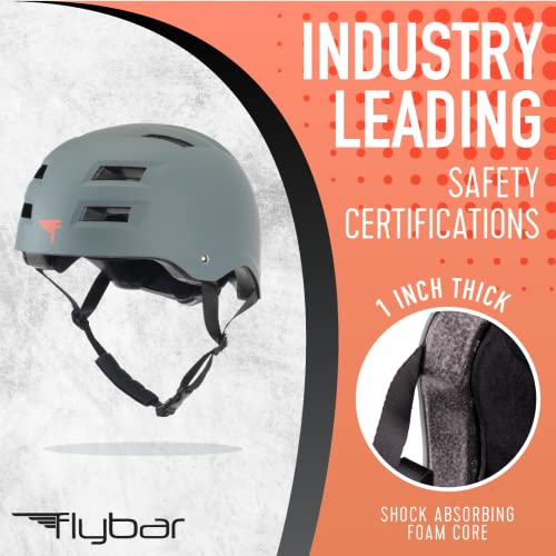 Flybar Bike Helmet- Multi Sport Dual Certified Adjustable Dial, Skateboard Helmet, Roller Skating, Pogo, Electric Scooter, Snowboard, Boys and Girls Kids- Adults Helmets (Grey,S-M)