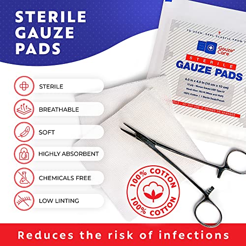100pc Large Gauze Pads 4x4 Sterile for Wounds Bulk - 12ply Woven USP IV Thick Breathable Mesh Gauze Sponges for Enhanced Absorption - First Aid Medical