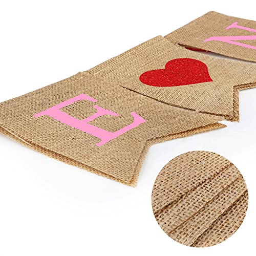 Valentines Day Burlap Banner, Valentines Decor for Home, Be Mine Hanging Banner & 28 Pcs Felt Heart Garland Banner Decor for Mantle Fireplace Wall, Decorations Pre-Assembled - No DIY Required