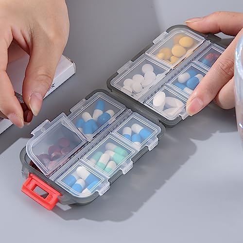 Zuihug 1Pack Travel Pill Organizer - 10 Compartments Pill Case, Compact and Portable Pill Box, Perfect for On-The-Go Storage, Pill Holder for Purse Gray