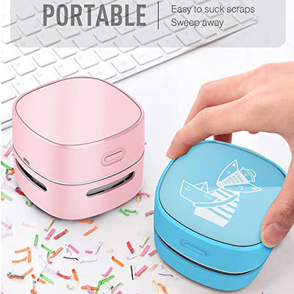 ODISTAR Desktop Vacuum Cleaner, Mini Table dust Sweeper Energy Saving,High Endurance up to 400 mins,360º Rotatable Design for Keyboard/Home/School/Office (Pink Charging)