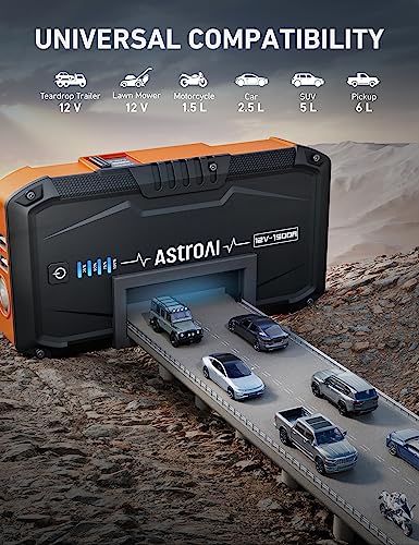 AstroAI S8 Car Jump Starter, 1500A Portable Car Battery Charger with Wall Charger for Up to 6.0L Gas & 3.0L Diesel Engines, 12V Portable Jump Box with 3 Modes Flashlight and Jumper Cable(Orange)