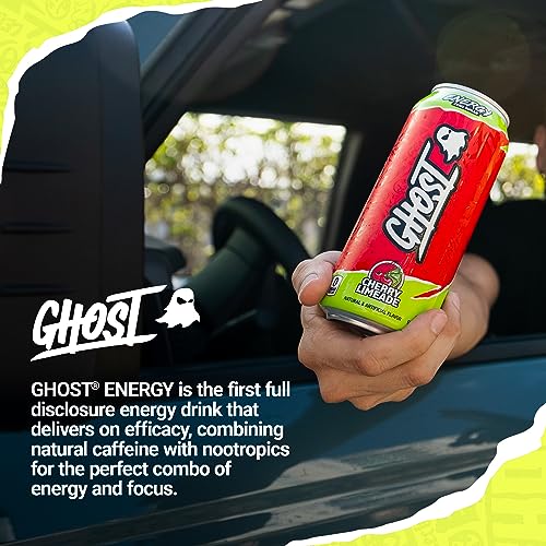 GHOST ENERGY Sugar-Free Energy Drink - 12-Pack, Cherry Limeade, 16oz - Energy & Focus & No Artificial Colors - 200mg of Natural Caffeine, L-Carnitine & Taurine - Gluten-Free & Vegan