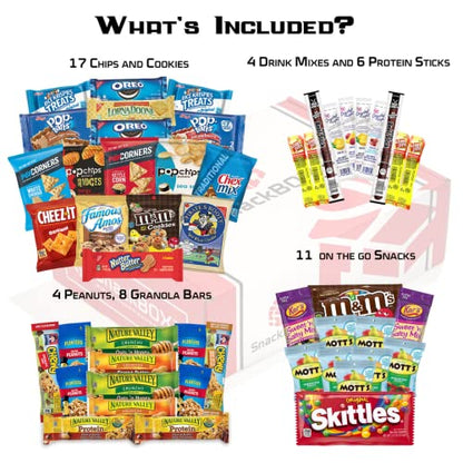 SnackBOX Snacks BOX Care Package (50 Count) Back To School College Variety Pack Candy Treats Gift Baskets Guys Girls Adults Kids Grandkids Men Women Food Sampler Student Birthday Cookies Chips Finals Snack Packs Office Military and Gift Ideas