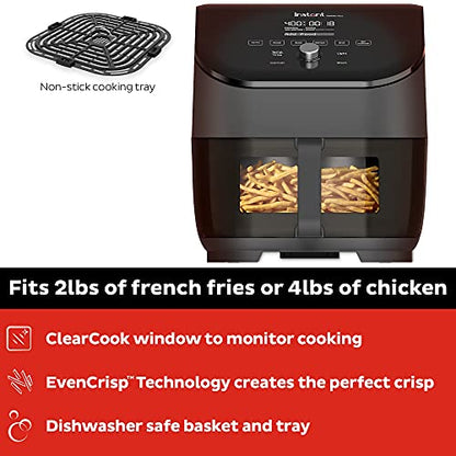 Instant Vortex Plus 6-Quart Air Fryer Oven, Quiet Cooking, From the Makers of Instant Pot with ClearCook Cooking Window, Digital Touchscreen, App with over 100 Recipes, Single Basket, Black