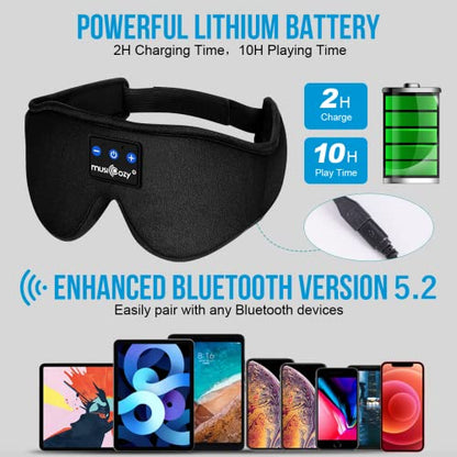 MUSICOZY Sleep Headphones Bluetooth 5.2 Headband Sleeping Headphones Sleep Eye Mask, Wireless Music Earbuds Earphones for Side Sleepers Men Women Air Travel Cool Tech Gadgets Unique