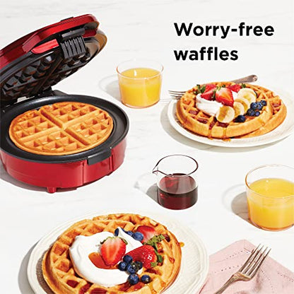 Chefman Anti-Overflow Belgian Waffle Maker w/Shade Selector, Temperature Control Mess Free Moat, Round Iron w/Nonstick Plates & Cool Touch Handle, Measuring Cup Included, Red