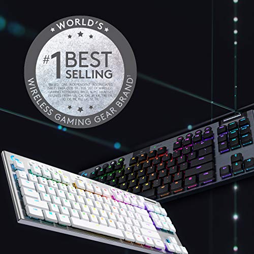 Logitech G915 TKL Tenkeyless Lightspeed Wireless RGB Mechanical Gaming Keyboard, Low Profile Switch Options, Lightsync RGB, Advanced Wireless and Bluetooth Support - Tactile, White