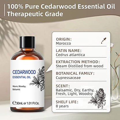 HIQILI Cedarwood Essential Oil, Pure Cedarwood Oil for Aromatherapy, Diffuser - 30ML