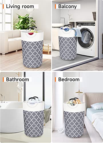 Fabspace Large Laundry Basket Laundry Hamper Bag Washing Bin Clothes Bag Collapsible Tall With Handles Waterproof Travel Bathroom College Essentials Storage For College Dorm, Family (Grey) …