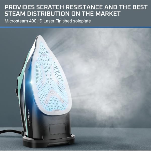 Rowenta Steam Force Stainless Steel Soleplate Steam Iron for Clothes 400 Microsteam Holes, Cotton, Wool, Poly, Silk, Linen, Nylon 1800 Watts Portable, Ironing, Garment Steamer DW9440