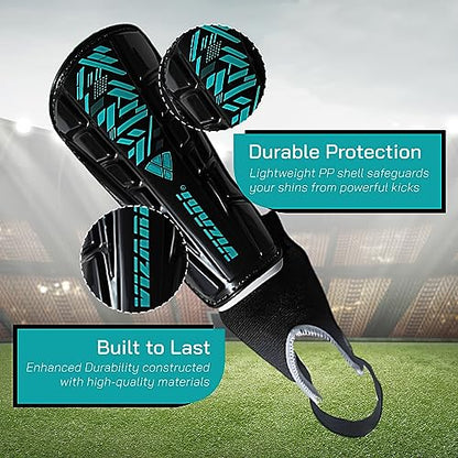 Vizari Malaga Soccer Shin Guard for Kids| Youth Soccer Shin Guard | Lightweight and Breathable Child Calf Protective Gear Soccer Equipment | Black | XX - Small