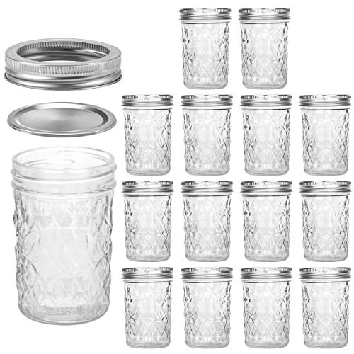 VERONES Mason Jars 8 OZ, 8 OZ Canning Jars Jelly Jars With Regular Lids, Ideal for Jam, Honey, Wedding Favors, Shower Favors, 15 PACK