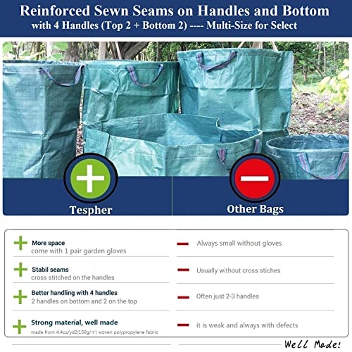 Standard 2-Pack 16 Gallon Home Yard Garden Bags (D18, H15 inch) with Garden Gloves, Camping Waste Bags,Recycling Bag,Campsite Trash Bags,Laundry Bag,Yard Waste Bags,Lawn Debris Bag,Leaf Bags 4 handles