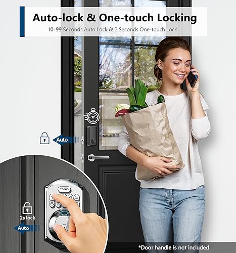 TEEHO TE002 Fingerprint Door Lock - Keyless Entry Door Lock with Keypad - Electronic Deadbolt Keyed Entry - Front Door Lock - Combination Door Lock - Easy Installation - Satin Nickel