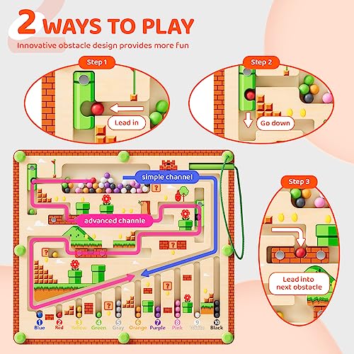 Magnetic Color and Number Maze, Montessori Toys for 3+ Year Old, Wooden Puzzle Activity Board, Learning Educational Counting Matching Toys for Toddlers and Kids Boys Girls Preschoolers 3 4 5 Years Old